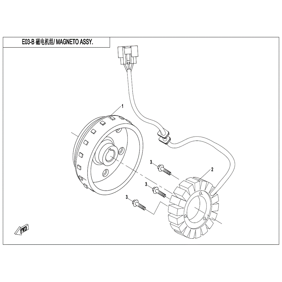 An Image of a genuine CFMOTO Parts Schematic Diagram showing the group - MAGNETO STATOR ASSY. (HIGH POWER) - 2022 CFMOTO CFORCE 400