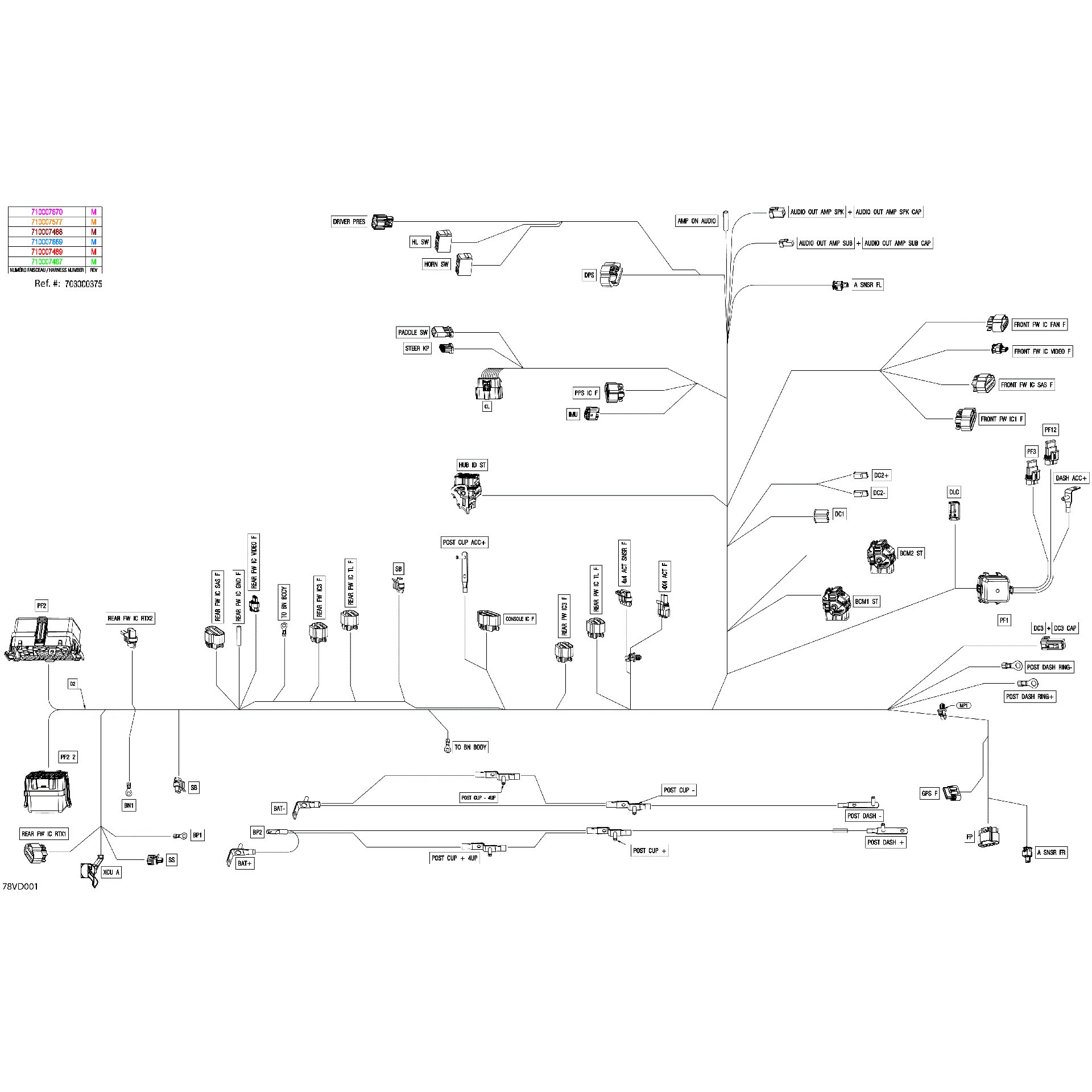 An Image of a Genuine Can-Am Parts Schematic Diagram showing the schematic - ELECTRIC - MAIN HARNESS - 710007489