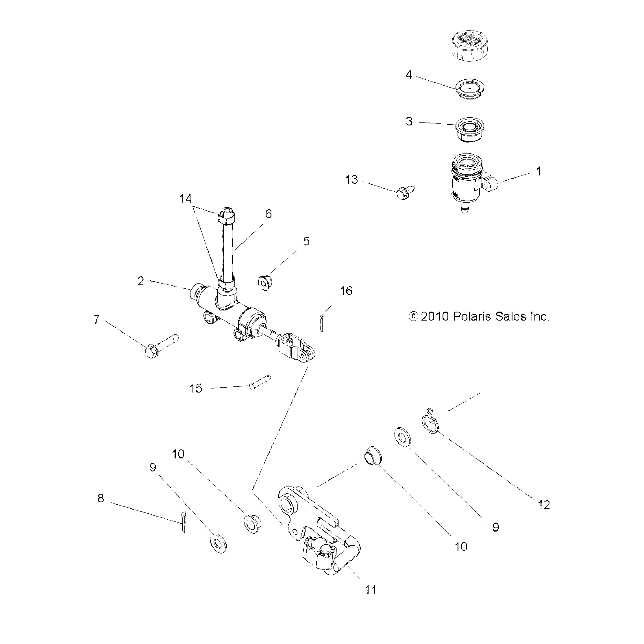 An Image of a Genuine Polaris Parts Schematic Diagram showing the schematic - BRAKES: BRAKE PEDAL and MASTER CYLINDER - 2016 POLARIS SPORTSMAN TOURING 570 EFI/EPS