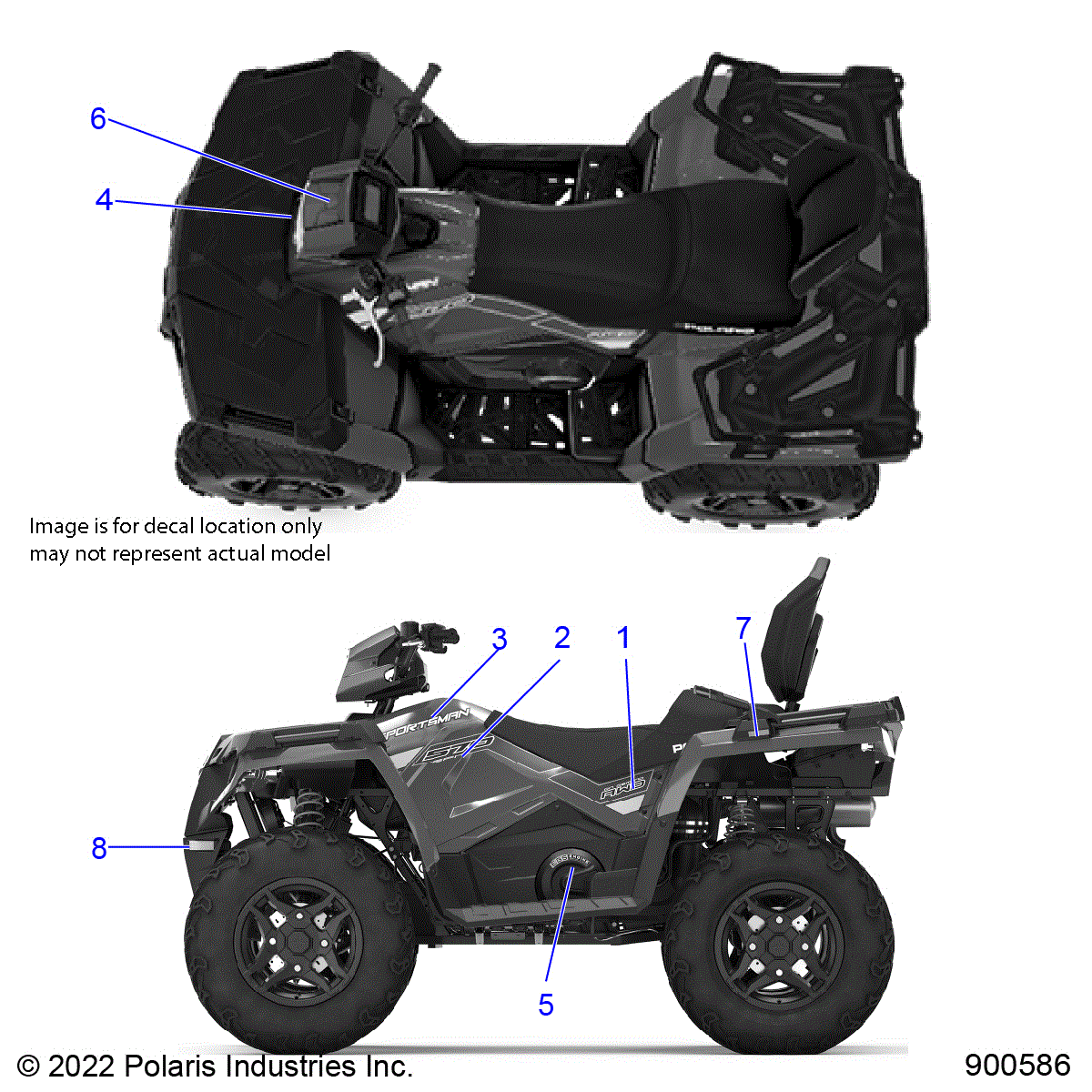 An Image of a Genuine Polaris Parts Schematic Diagram showing the schematic - BODY: DECALS GRAPHIC - 2023 POLARIS SPORTSMAN TOURING 570