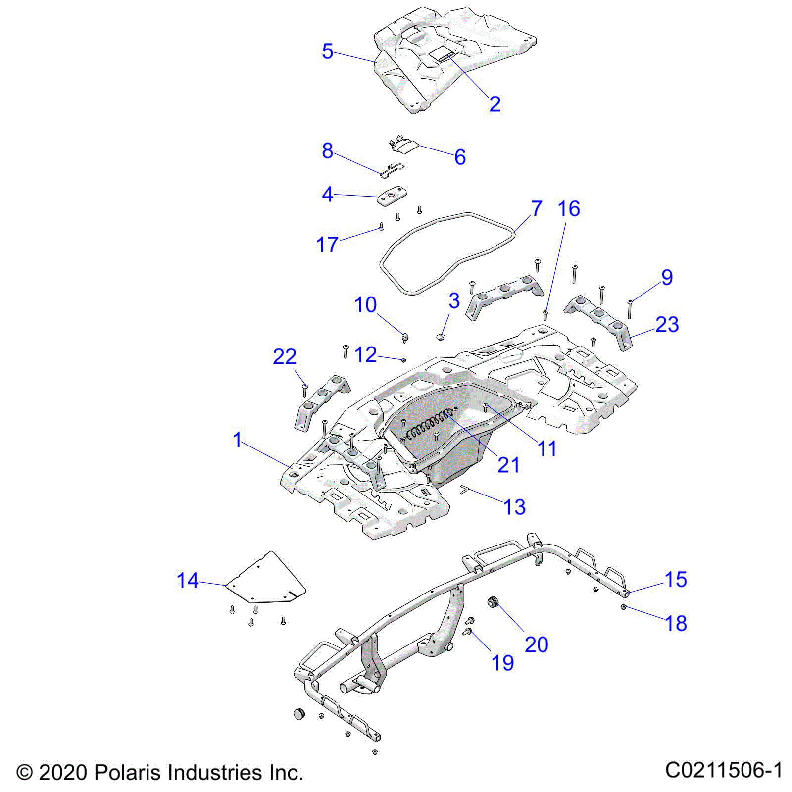 An Image of a Genuine Polaris Parts Schematic Diagram showing the schematic - BODY: REAR RACK - 2021 POLARIS SPORTSMAN 850 EPS LE 48"