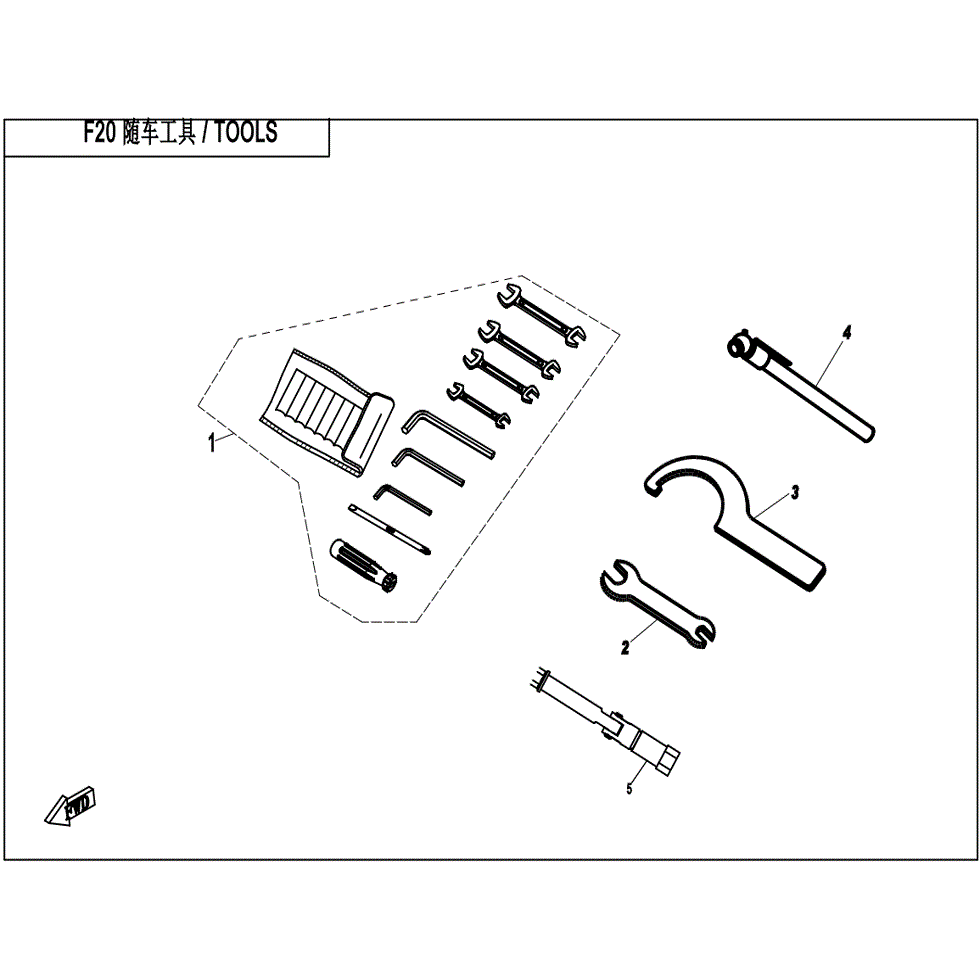 An Image of a genuine CFMOTO Parts Schematic Diagram showing the group - TOOLS - 2022 CFMOTO CFORCE 500 S