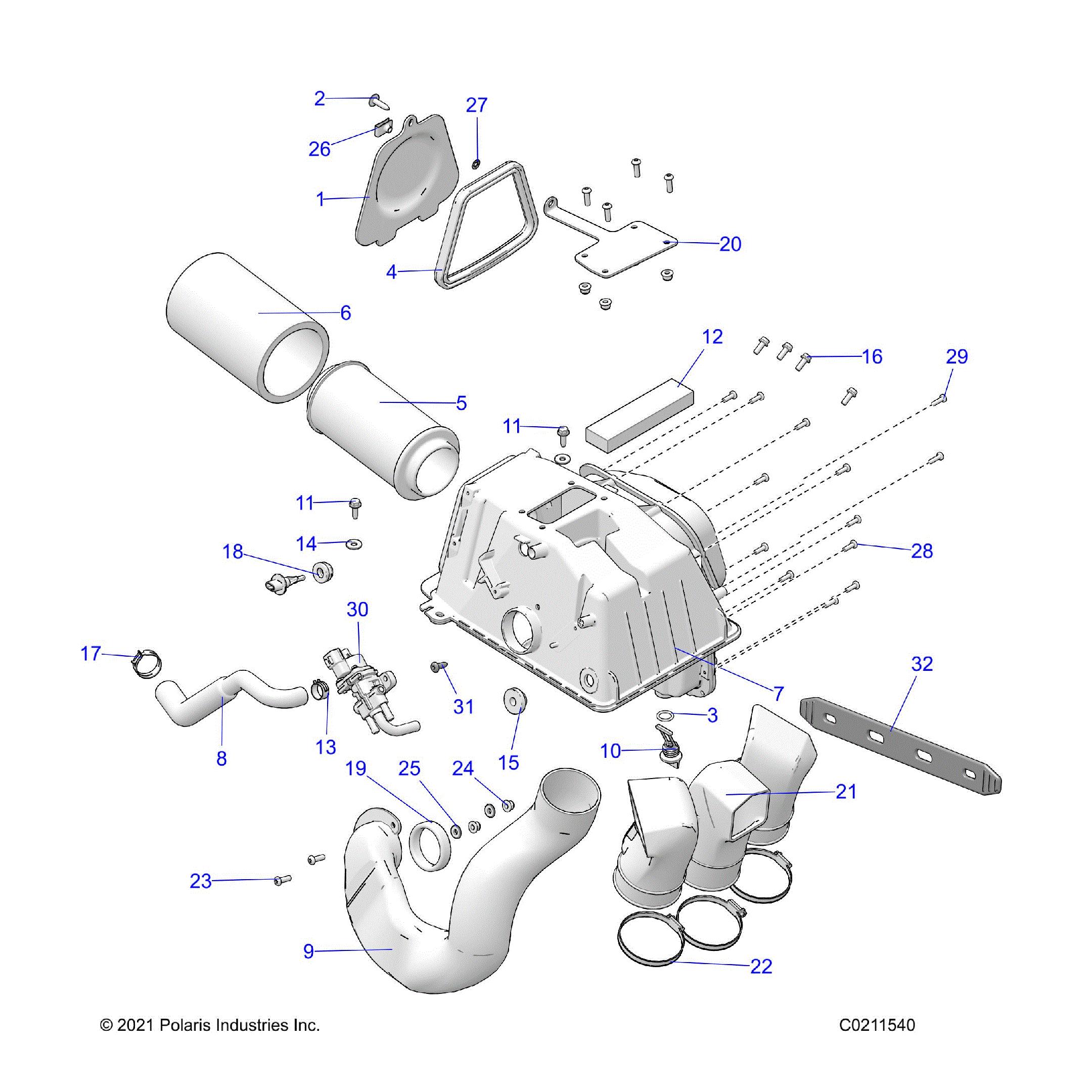 An Image of a Genuine Polaris Parts Schematic Diagram showing the schematic - ENGINE: AIR INTAKE - 2024 POLARIS SPORTSMAN XP 1000 HIGH LIFTER