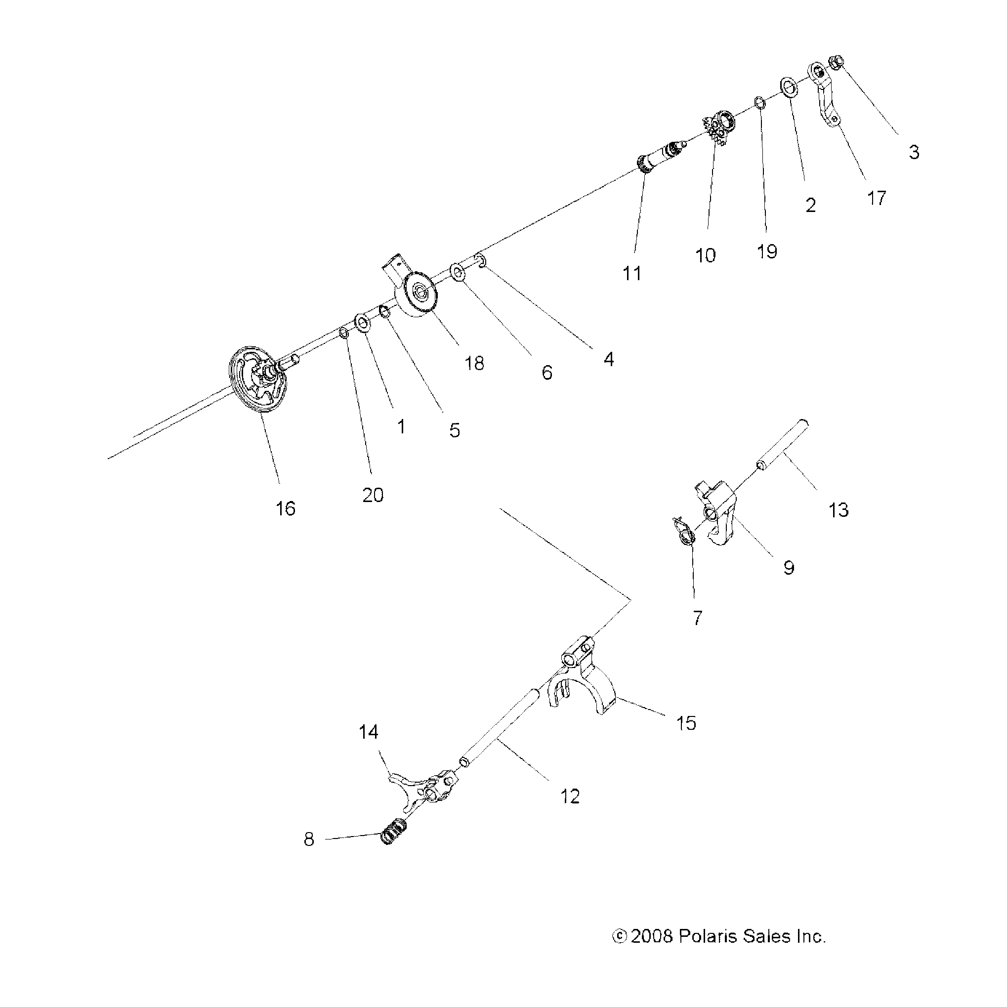 An Image of a Genuine Polaris Parts Schematic Diagram showing the schematic - DRIVE TRAIN: MAIN GEARCASE SHIFT FORKS - 2016 POLARIS SPORTSMAN 850 SP