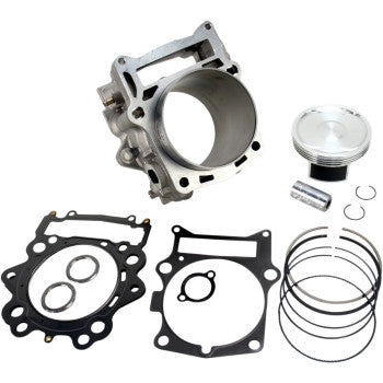 Aluminum motorcycle cylinder sleeve with matching piston, piston rings, gaskets, wrist pin, and circlips set.