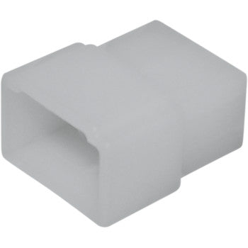 The 250 Series Connector 4 Position Male 5 Pack by Namz is a white, rectangular plastic housing with a hollow center, ideal for use as an electrical connector in custom wiring or electronic assemblies.
