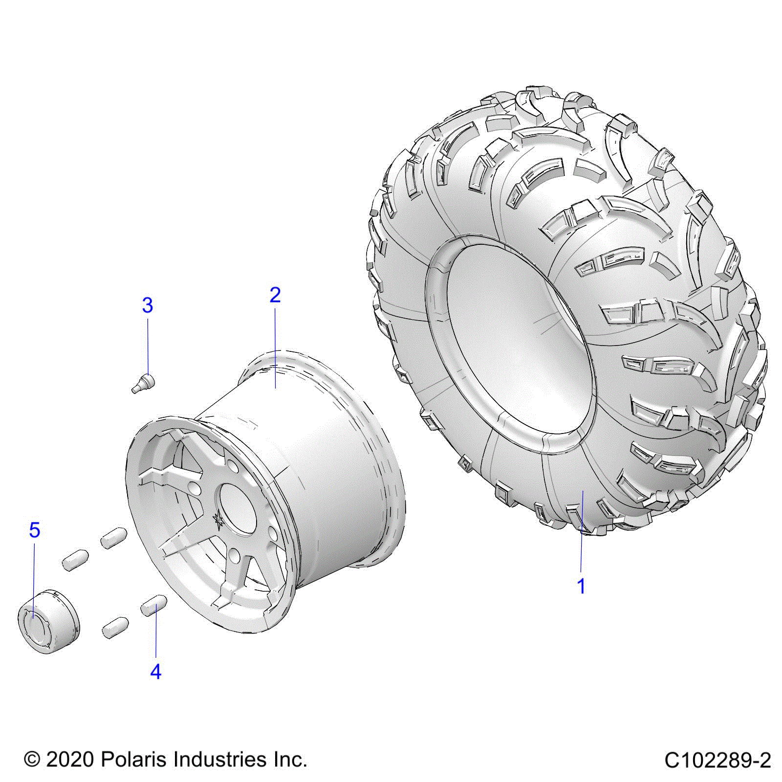 An Image of a Genuine Polaris Parts Schematic Diagram showing the schematic - WHEELS: REAR TIRE - 2021 POLARIS SPORTSMAN 570 TRAIL