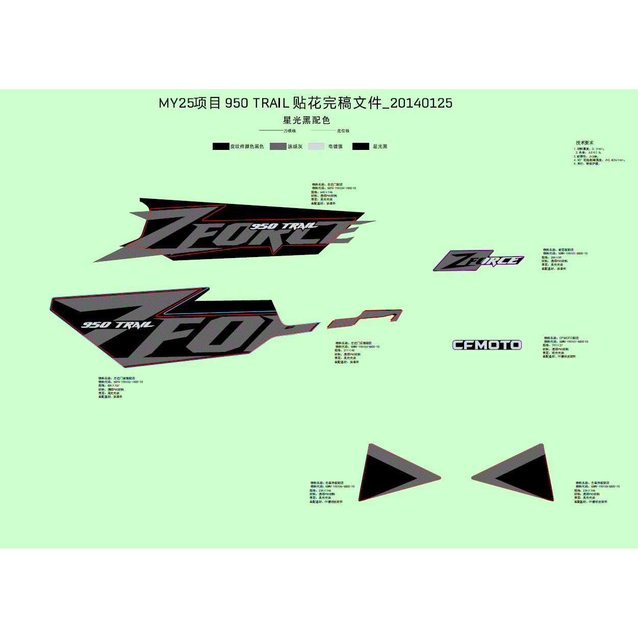 An Image of a Genuine CFMOTO Parts Schematic Diagram showing the schematic - DECAL - 2025 CFMOTO ZFORCE 950 Trail