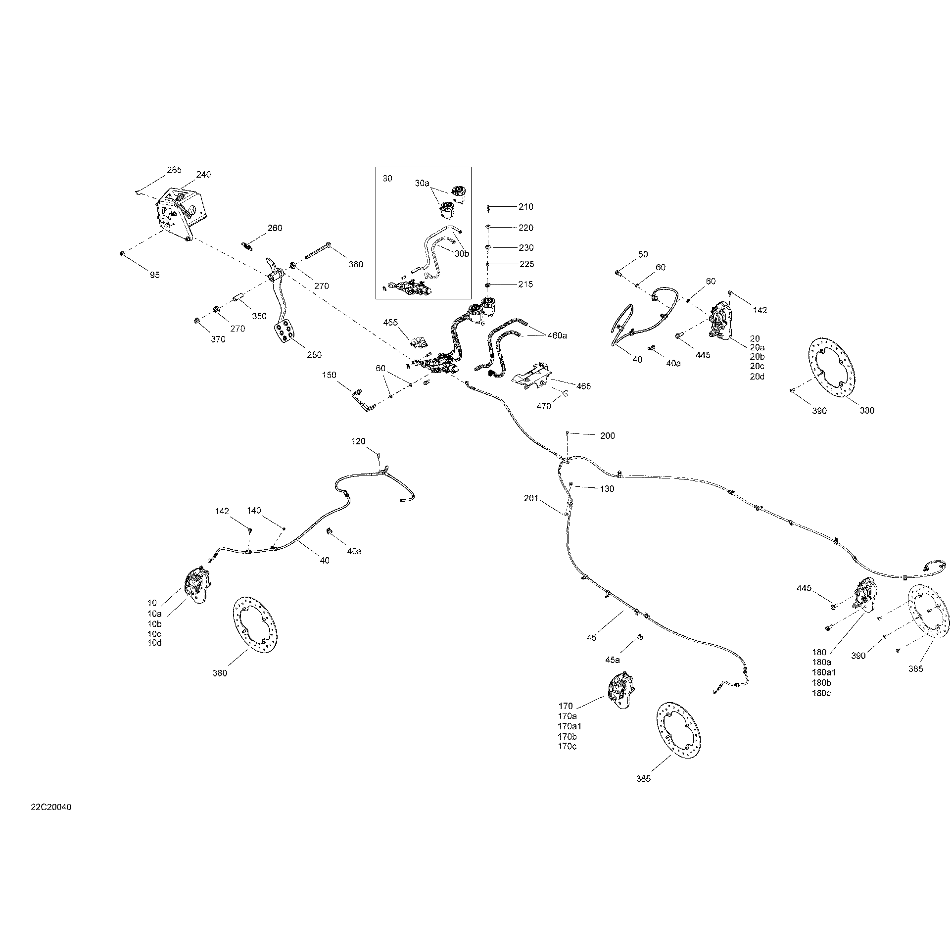 An Image of a Genuine Can-Am Parts Schematic Diagram showing the schematic - BRAKES