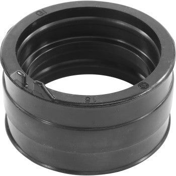 Black cylindrical rubber intake boot with flexible ribbed design and smooth ends.