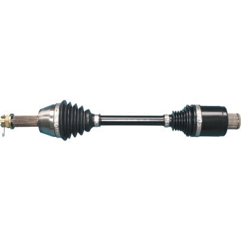 Heavy duty black and silver rear left and right CV axle kit with protective rubber boots for Polaris Sportsman offroad ATV.