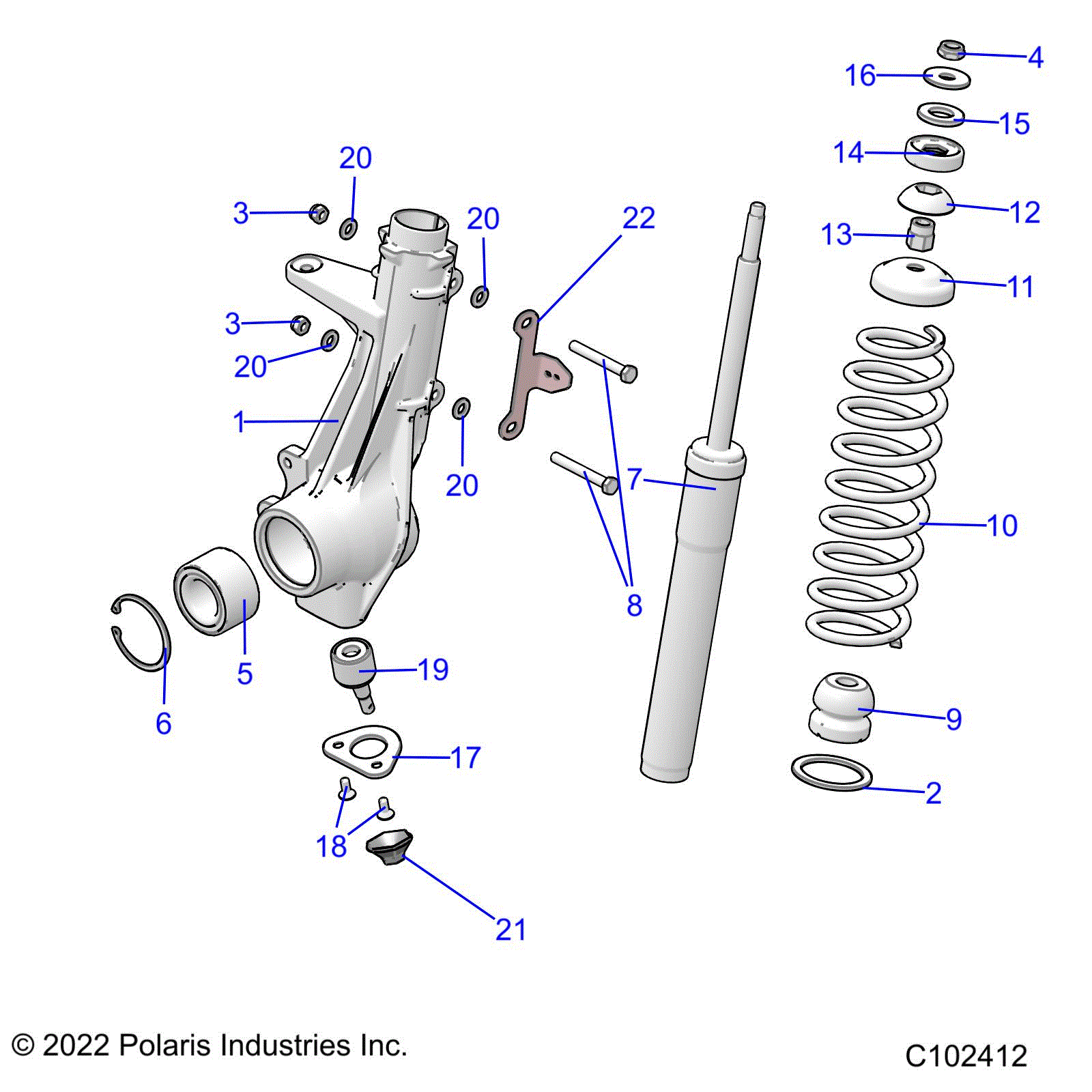 An Image of a Genuine Polaris Parts Schematic Diagram showing the schematic - SUSPENSION: FRONT STRUT - 2024 POLARIS SPORTSMAN 450 HO EPS 50S