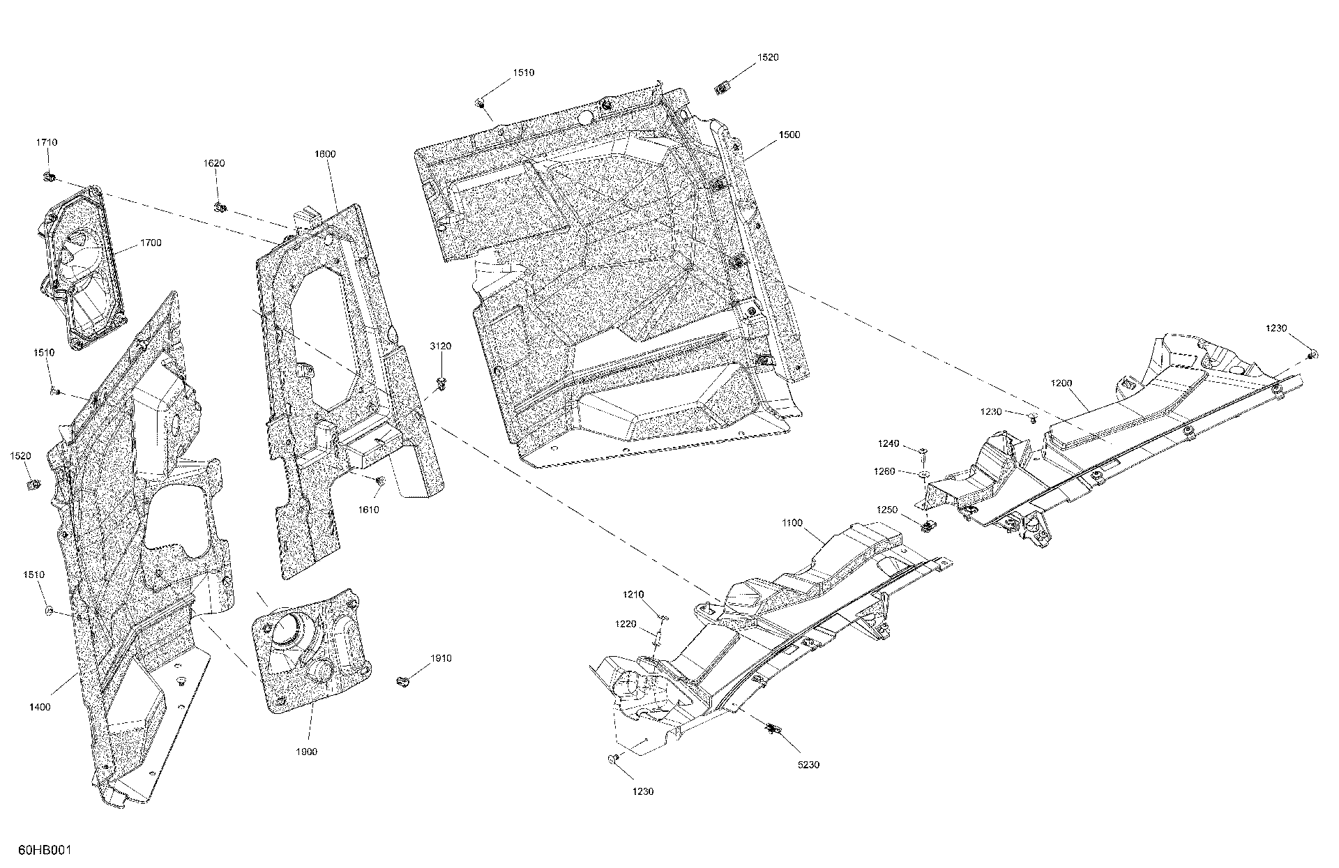 An Image of a Genuine Can-Am Parts Schematic Diagram showing the schematic - CAB INTERIOR - FIREWALL