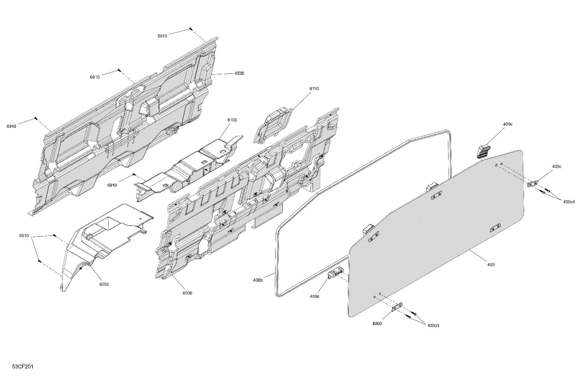An Image of a Genuine Can-Am Parts Schematic Diagram showing the schematic - ENCLOSURE CAB - BACK WALL