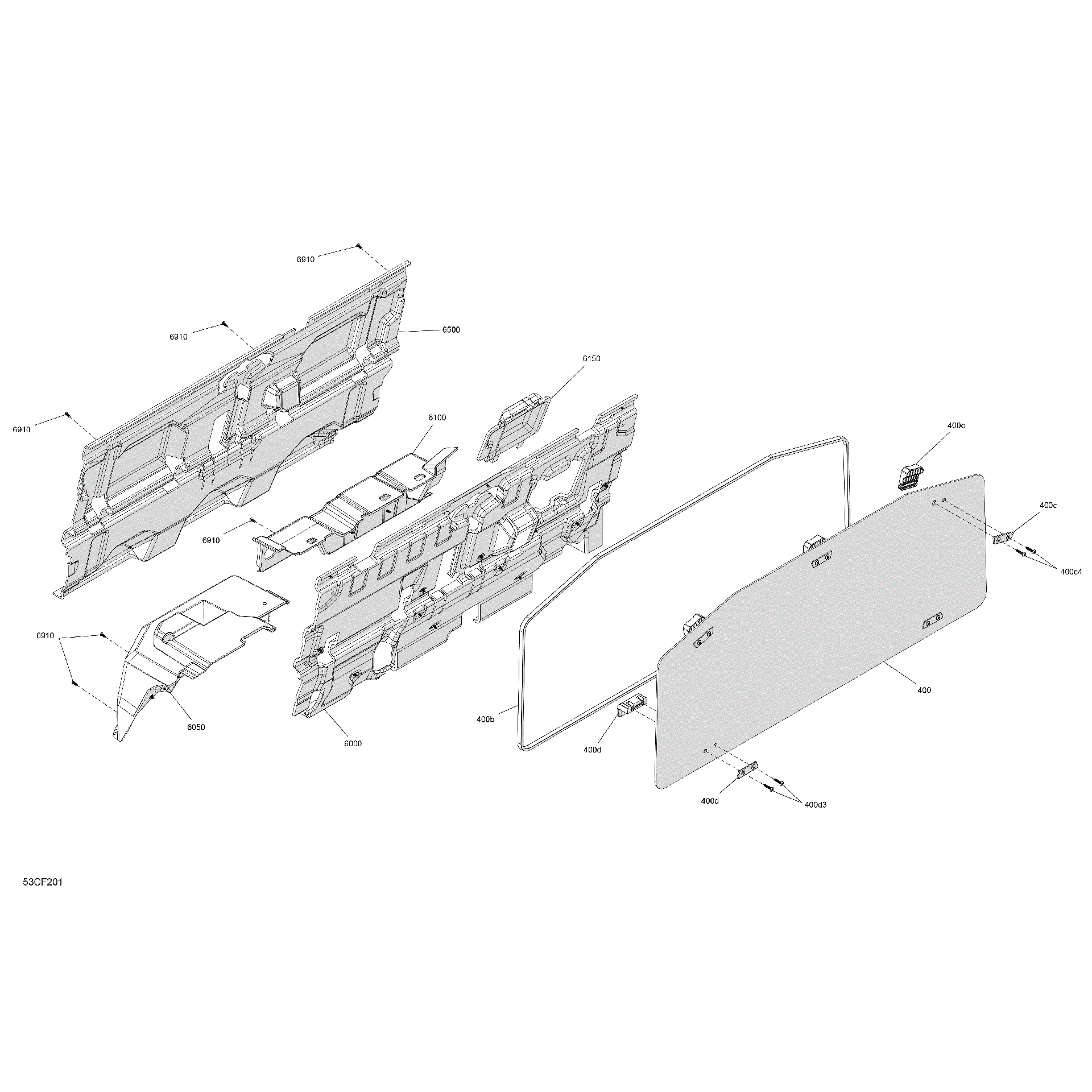 An Image of a Genuine Can-Am Parts Schematic Diagram showing the schematic - ENCLOSURE CAB - BACK WALL