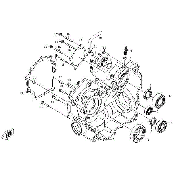 An Image of a genuine CFMOTO Parts Schematic Diagram showing the group - RIGHT CRANKCASE - 2015 CFMOTO CFORCE 500 SWB