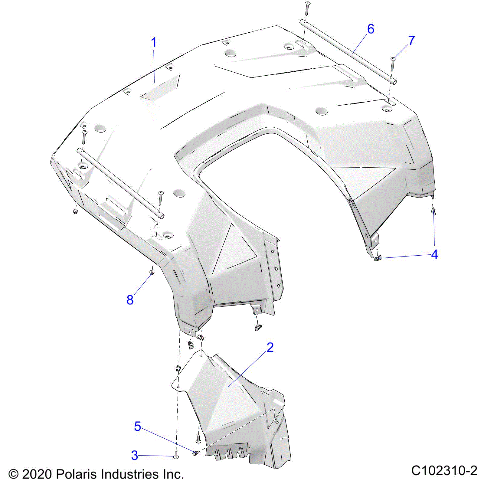 An Image of a Genuine Polaris Parts Schematic Diagram showing the schematic - BODY: REAR CAB - 2022 POLARIS SPORTSMAN 570 SP TRAIL