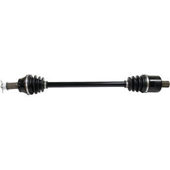 The Polaris Ranger 1000 Axle Kit Complete Standard Front Left & Right by Moose Offroad features precision-ground black chrome-moly steel shafts with rubber boots, designed to reliably transfer power from the transmission to the wheels.