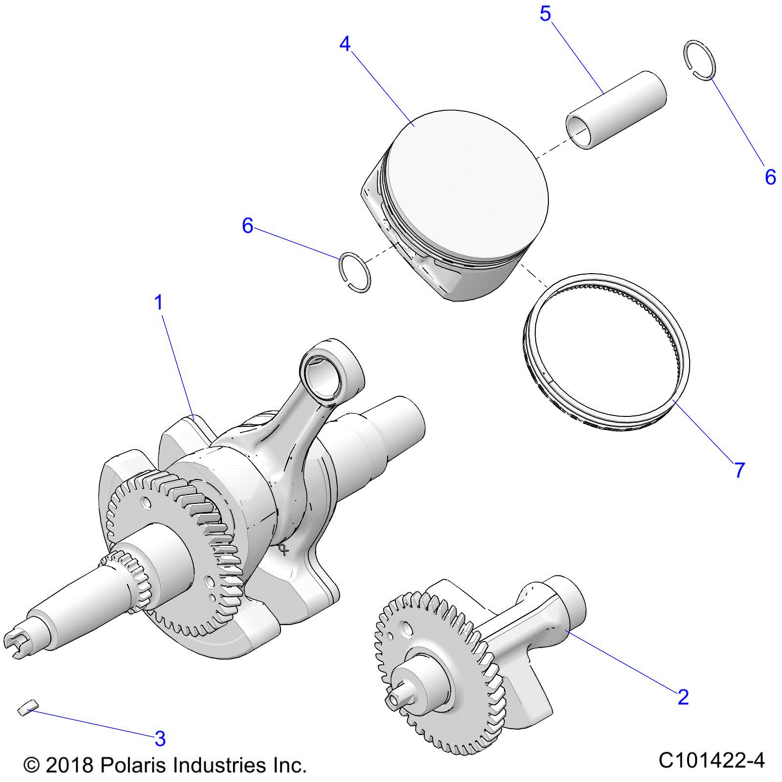 An Image of a Genuine Polaris Parts Schematic Diagram showing the schematic - ENGINE: CRANKSHAFT PISTON and BALANCE SHAFT - 2024 POLARIS SPORTSMAN 570 6X6