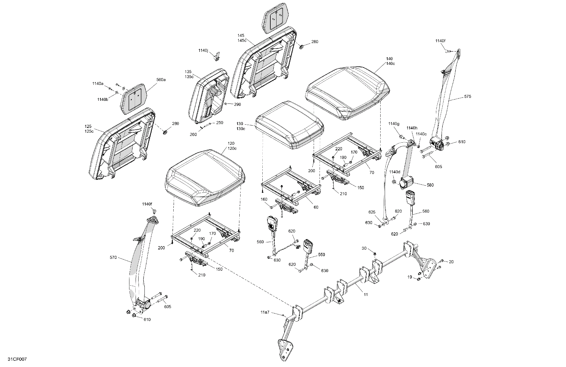 An Image of a Genuine Can-Am Parts Schematic Diagram showing the schematic - BODY - SEAT - REAR SECTION