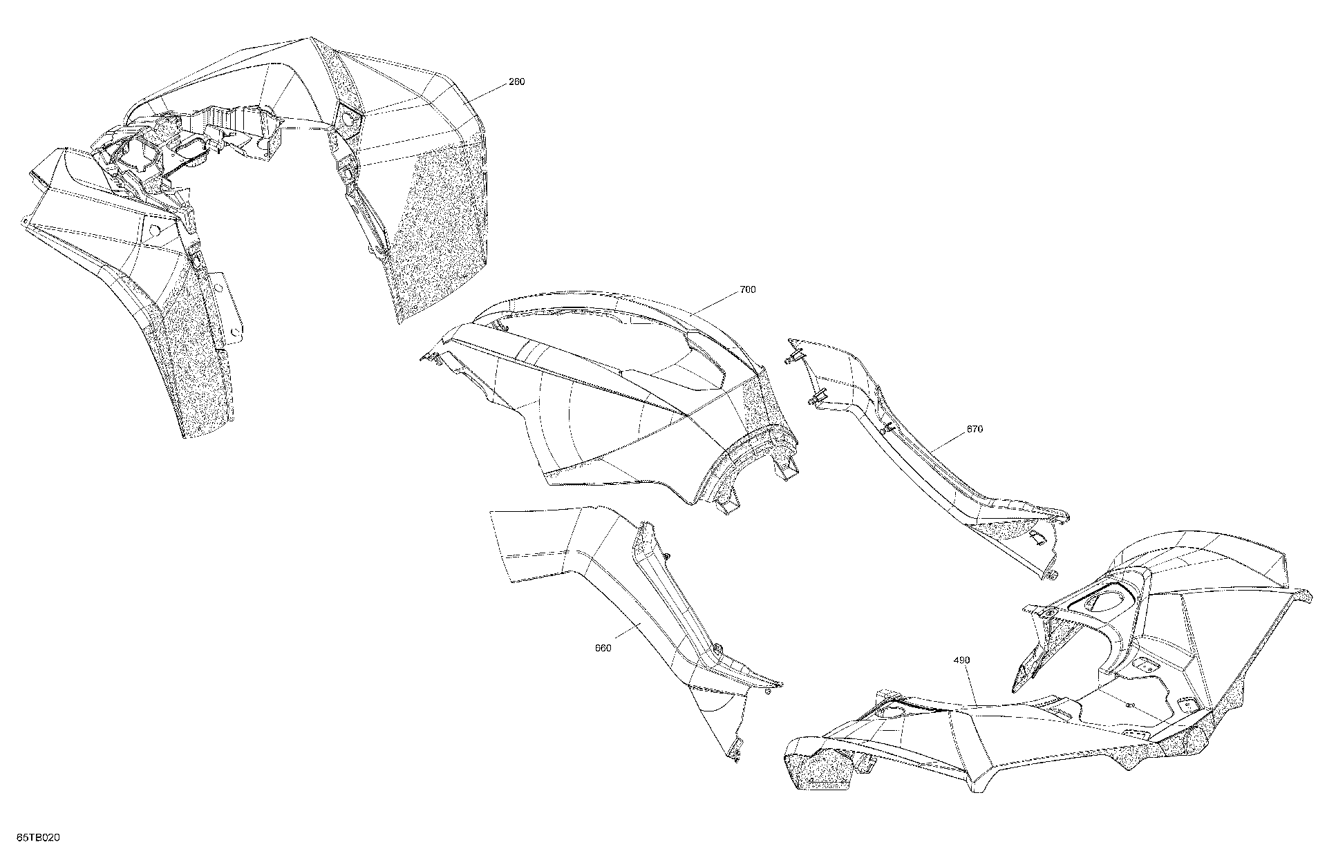 An Image of a Genuine Can-Am Parts Schematic Diagram showing the schematic - BODY - FENDER KIT