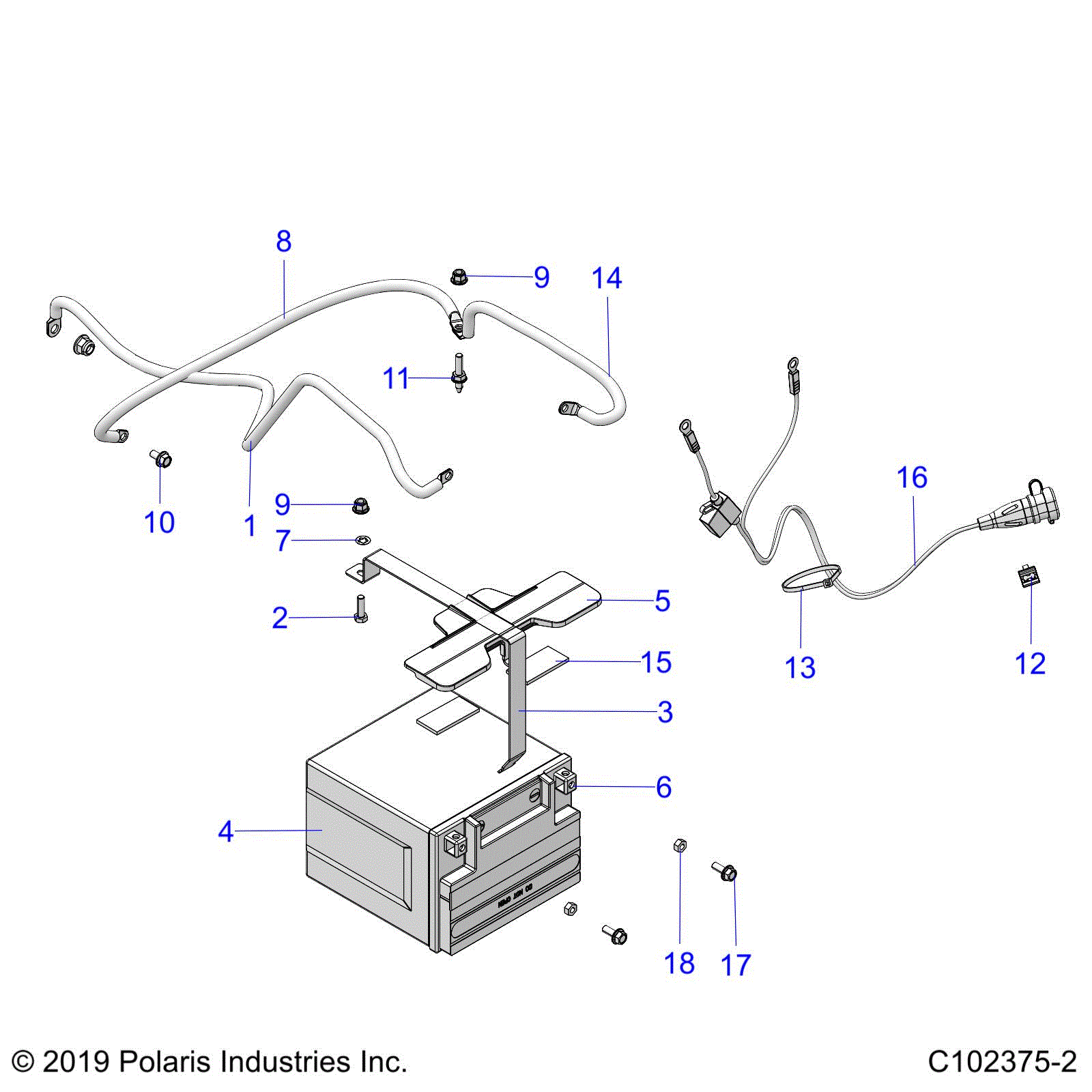 An Image of a Genuine Polaris Parts Schematic Diagram showing the schematic - ELECTRICAL: BATTERY - 2020 POLARIS SCRAMBLER 850 48"
