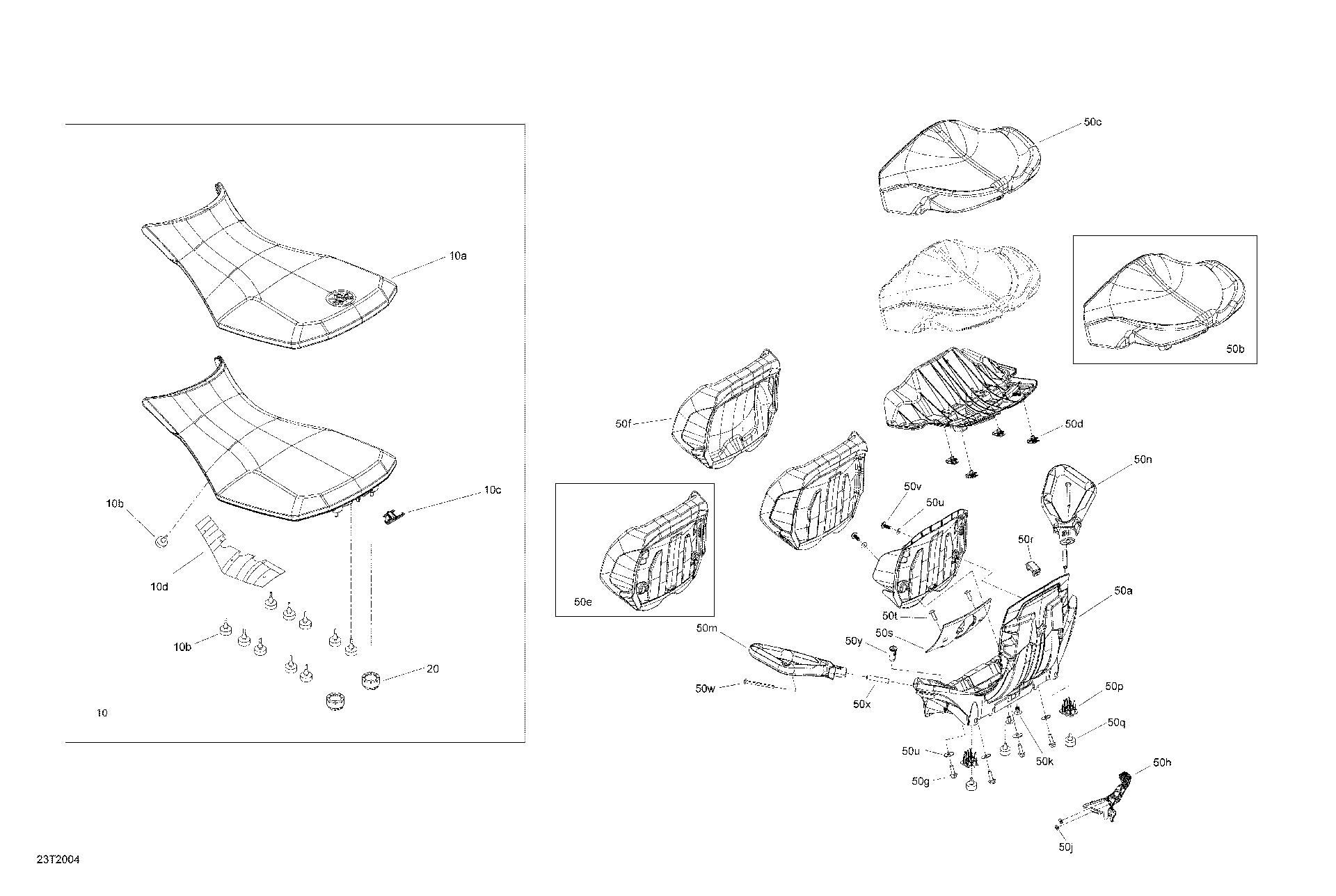 An Image of a Genuine Can-Am Parts Schematic Diagram showing the schematic - BODY - SEAT