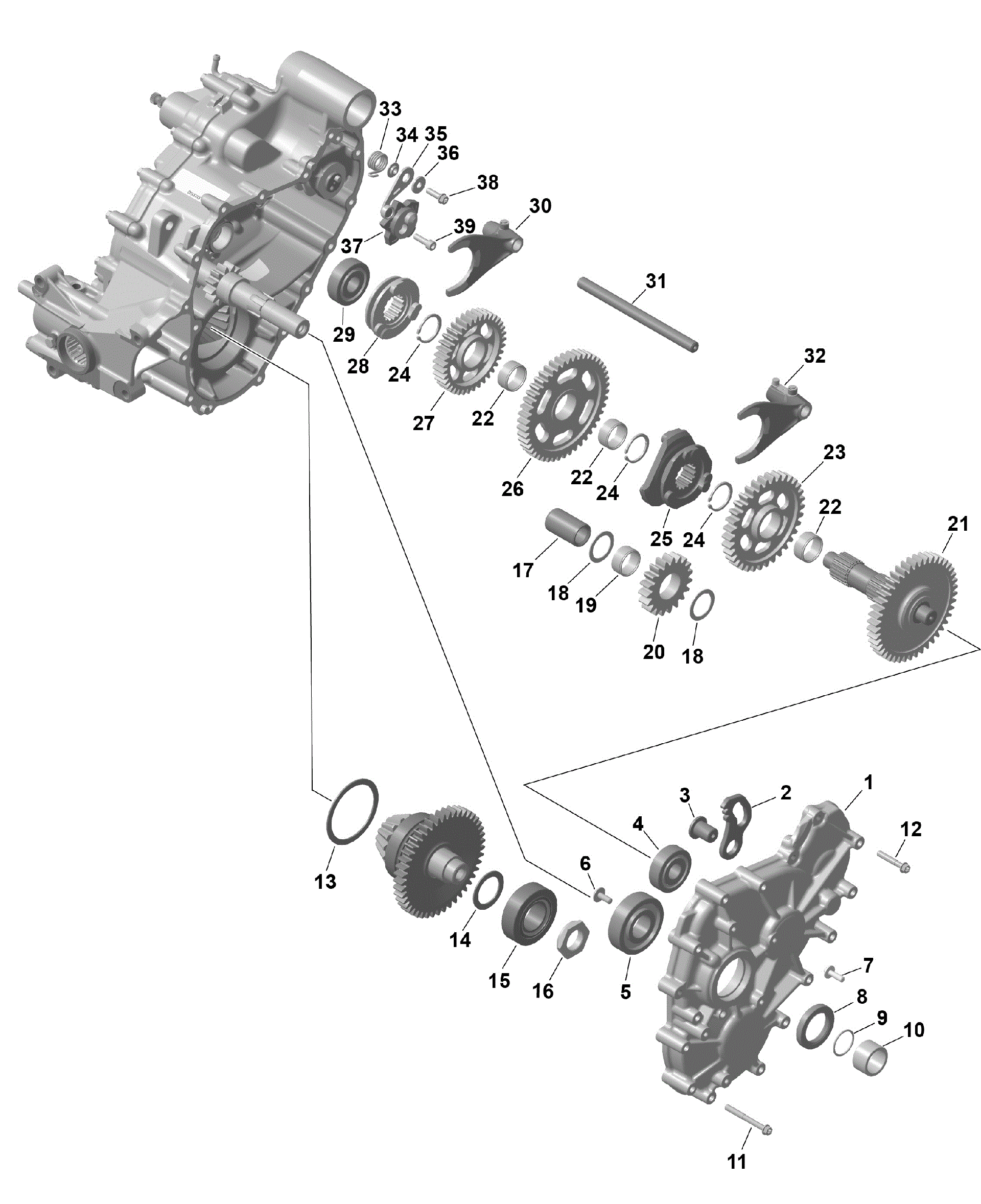 An Image of a Genuine Can-Am Parts Schematic Diagram showing the schematic - ROTAX - GEARBOX 2