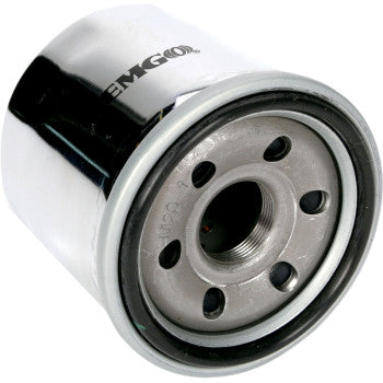 A close-up of the Suzuki - Arctic Cat Oil Filter by Emgo shows its cylindrical metal body with a threaded center and smaller surrounding holes, engineered from quality materials to enhance engine life.