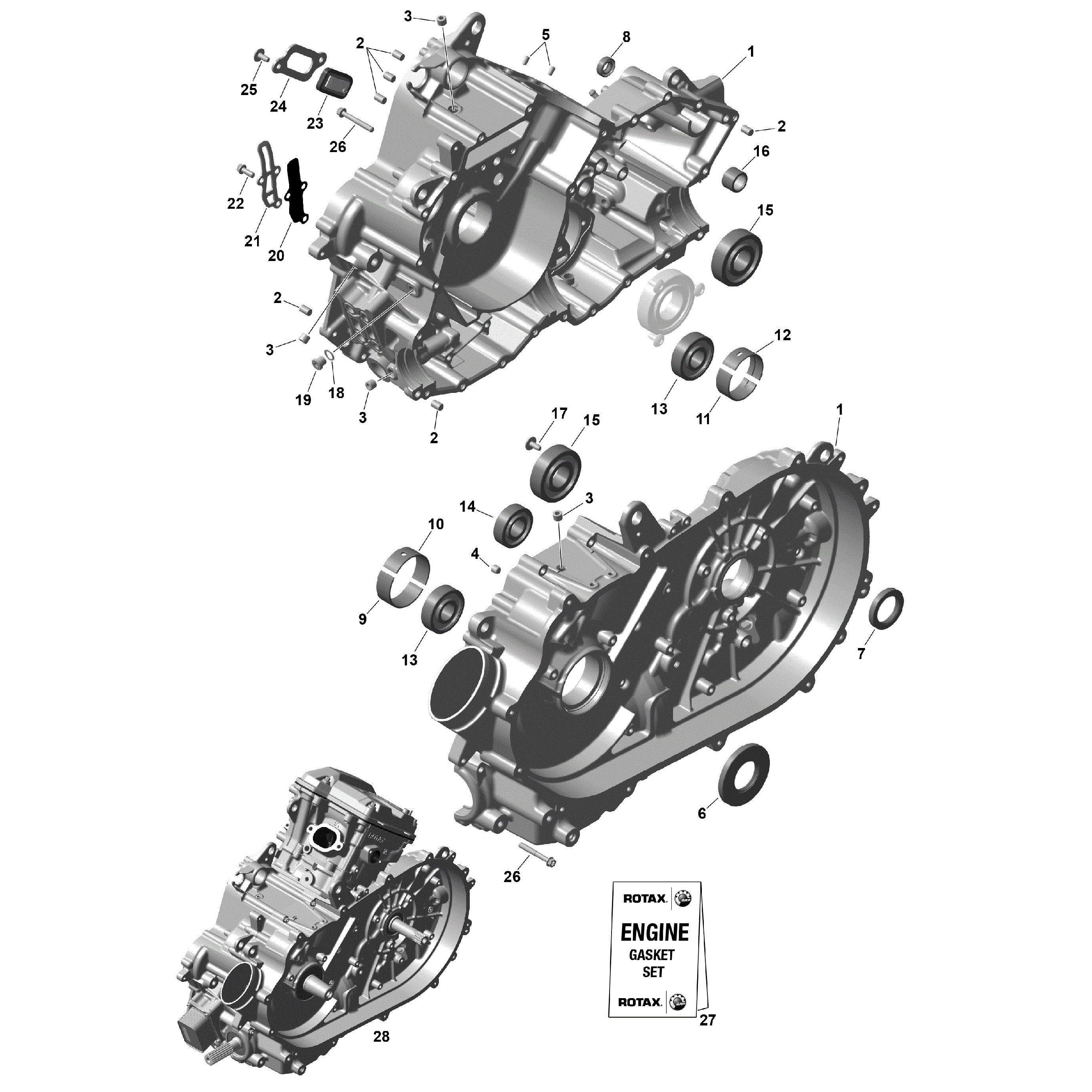 An Image of a Genuine Can-Am Parts Schematic Diagram showing the schematic - ROTAX - CRANKCASE