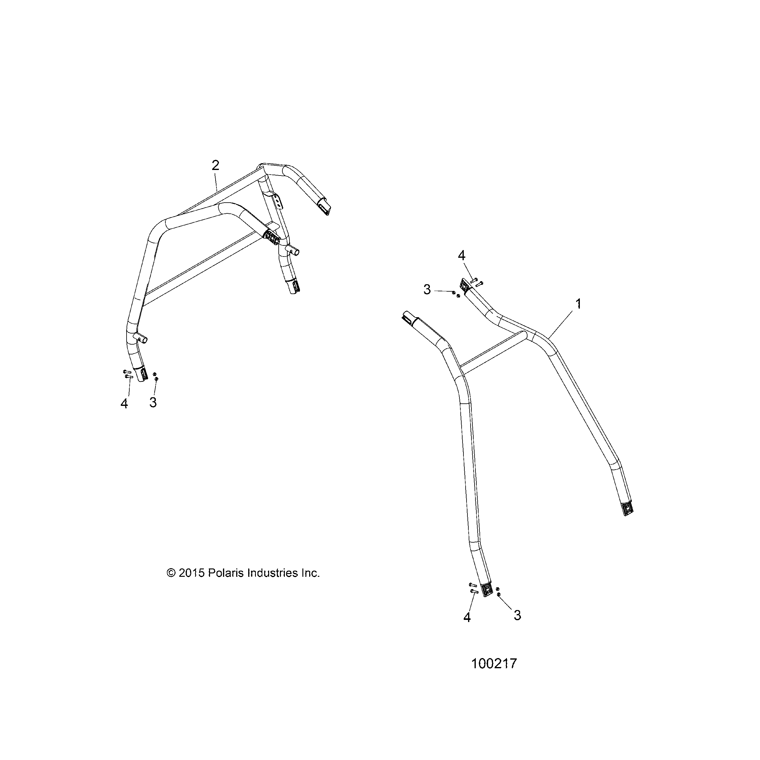 An Image of a Genuine Polaris Parts Schematic Diagram showing the schematic - CHASSIS: CAB FRAME AND SIDE BARS - 2016 POLARIS ACE 900 EFI EPS
