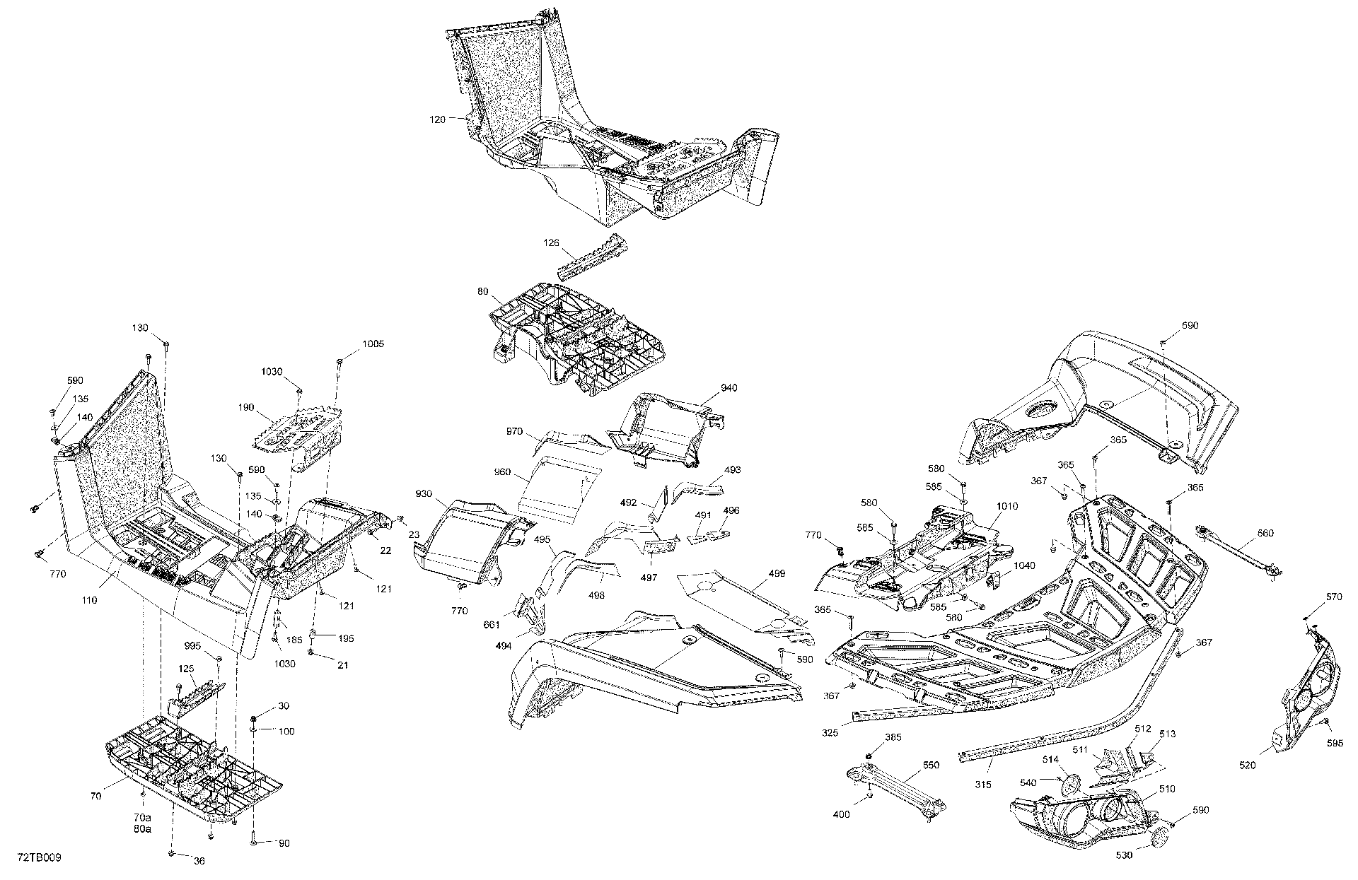 An Image of a Genuine Can-Am Parts Schematic Diagram showing the schematic - BODY - REAR SECTION