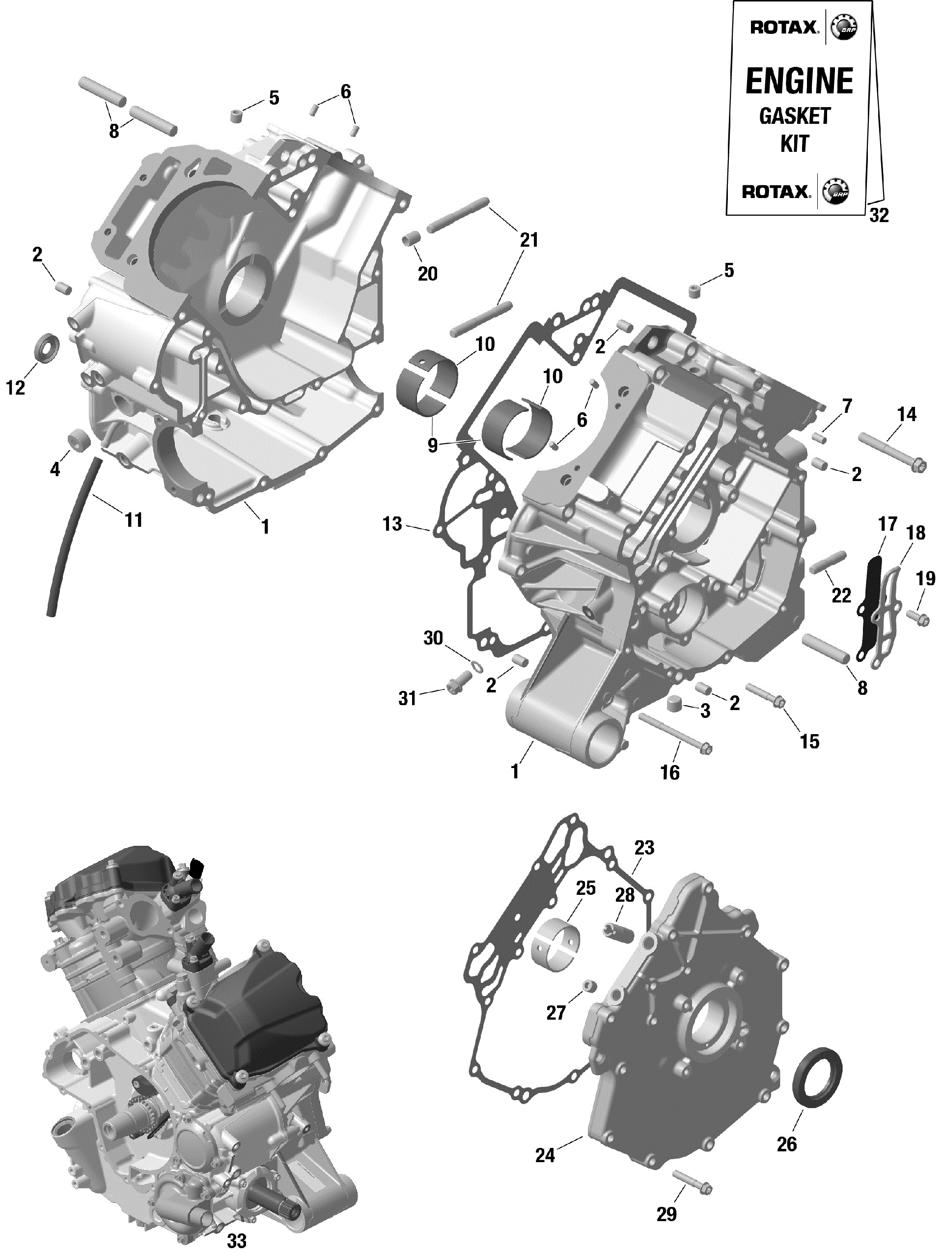 An Image of a Genuine Can-Am Parts Schematic Diagram showing the schematic - ROTAX - CRANKCASE
