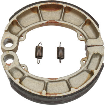 Brake Shoes by Dp Brakes feature a metallic construction with two center coiled springs, engineered for fade-free performance and shown on a white background.