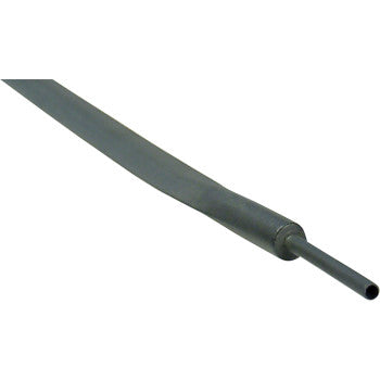 The DEI Heat Shrink Tube - 1/2 x 4 in black is shown partially expanded over a narrower tube against a white background, demonstrating its electrical insulation application.