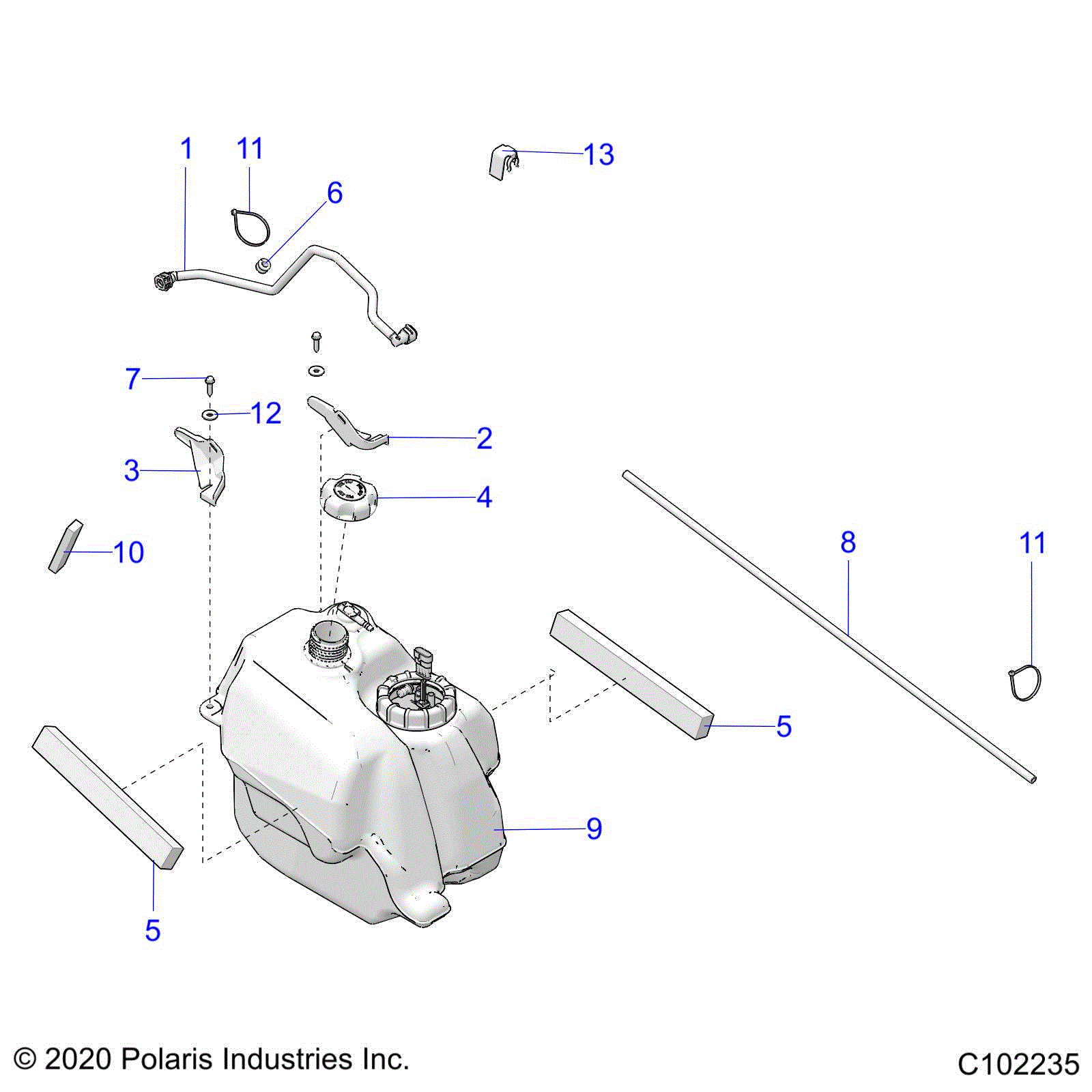 An Image of a Genuine Polaris Parts Schematic Diagram showing the schematic - FUEL SYSTEM: FUEL TANK ASM. - 2024 POLARIS SPORTSMAN TOURING 570 EPS