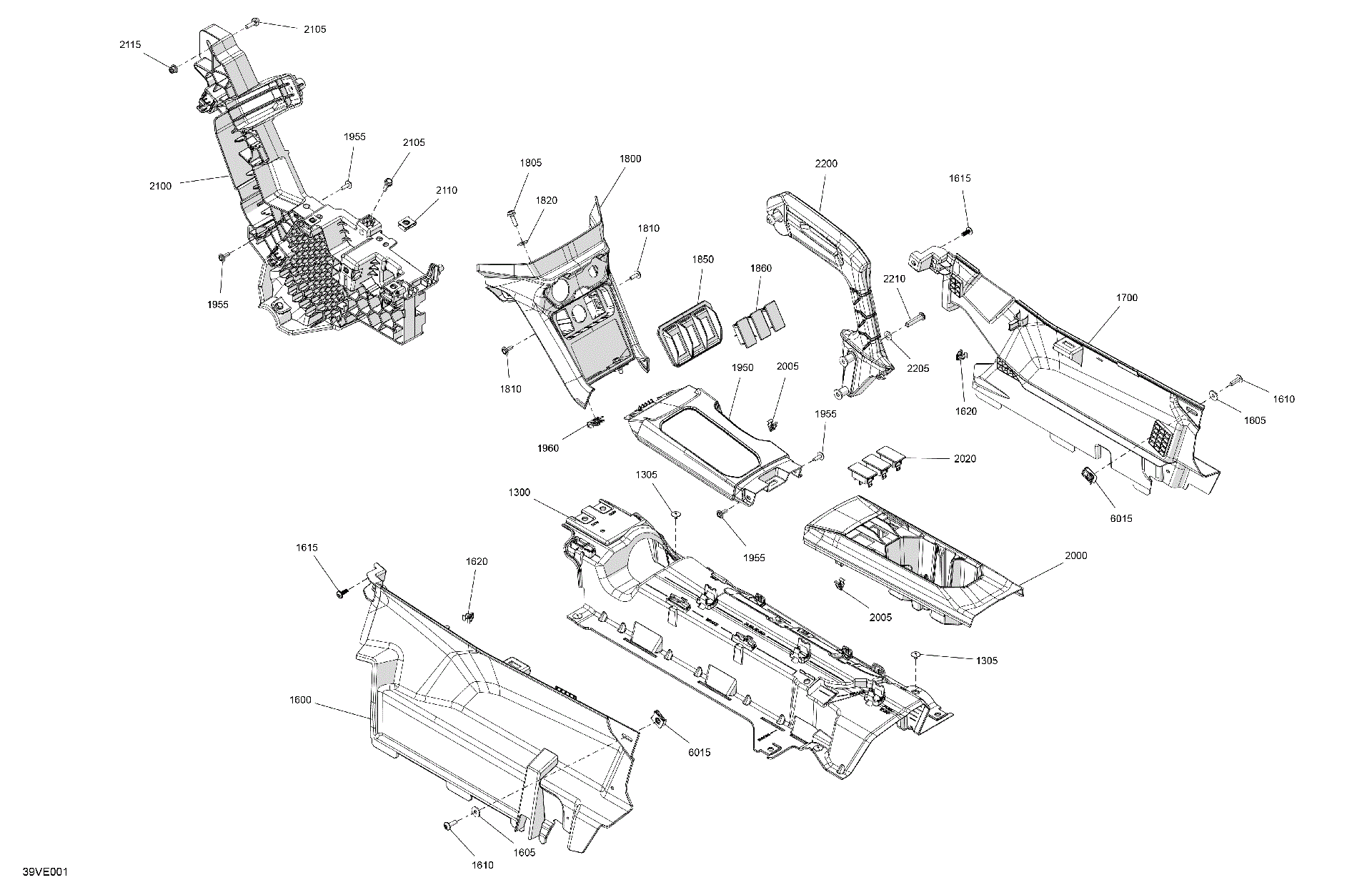 An Image of a Genuine Can-Am Parts Schematic Diagram showing the schematic - CAB INTERIOR - CENTER CONSOLE