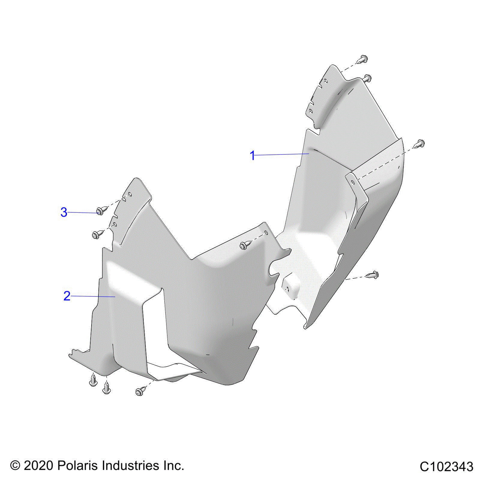 An Image of a Genuine Polaris Parts Schematic Diagram showing the schematic - BODY: FRONT MUD GUARDS - 2026 POLARIS SPORTSMAN 1000 ULTIMATE 49S