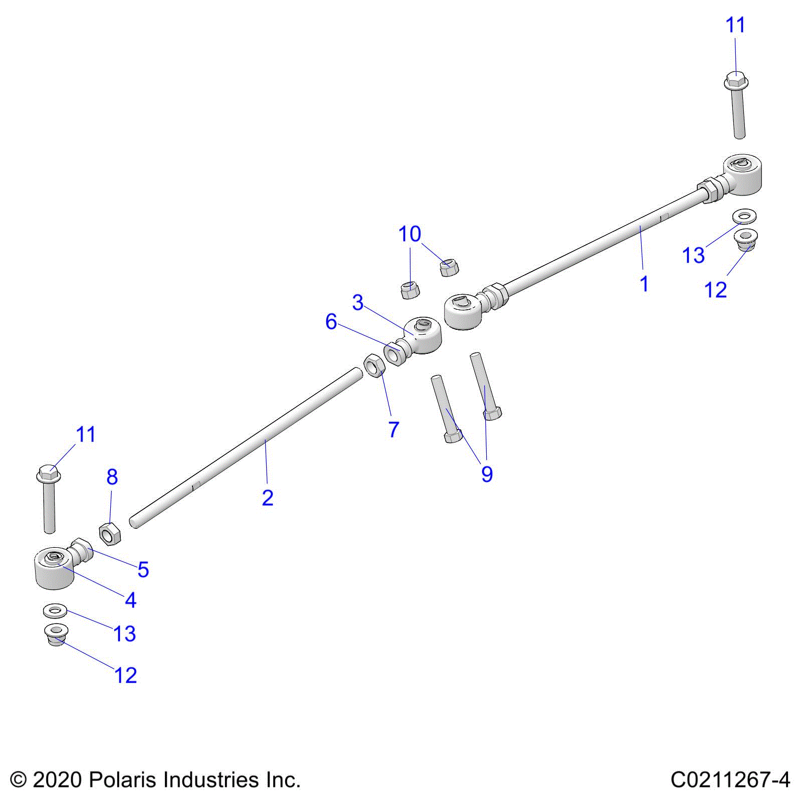 An Image of a Genuine Polaris Parts Schematic Diagram showing the schematic - STEERING: TIE RODS - 2021 POLARIS SPORTSMAN 570