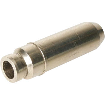 A close-up of the Yamaha Exhaust / Intake Valve Guide 0.4942" OD by Kibblewhite—metallic, cylindrical, with a hollow center and smooth finish—designed for precise engine performance through accurate reaming and honing.