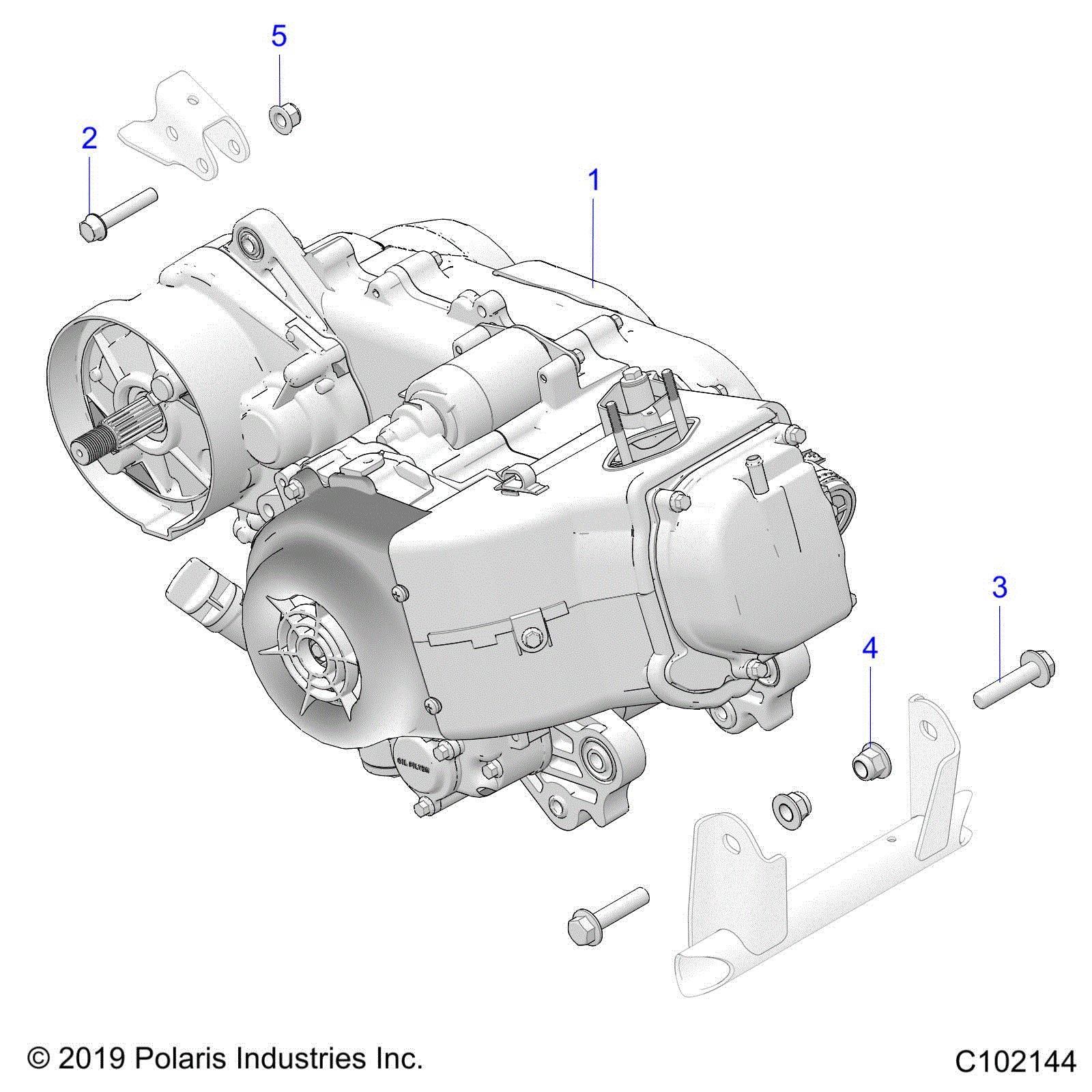 An Image of a Genuine Polaris Parts Schematic Diagram showing the schematic - ENGINE: ENGINE AND TRANSMISSION MOUNTING - 2023 POLARIS OUTLAW 70