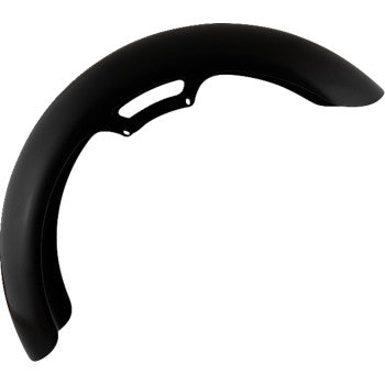 The Indian Front Fender - Wrapper - 16-19 by Klock Werks is a matte black, curved fender for Indian motorcycles with a small top center mounting bracket.