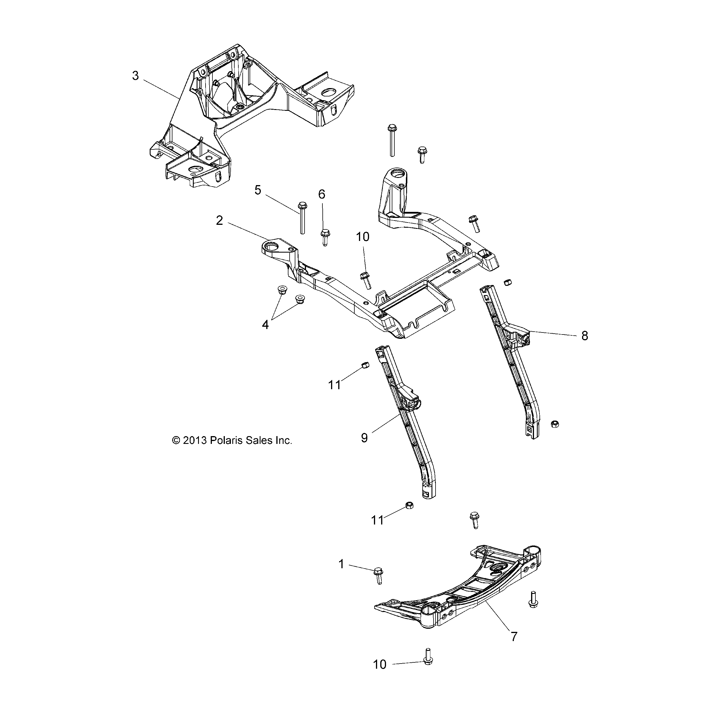 An Image of a Genuine Polaris Parts Schematic Diagram showing the schematic - BODY: FRONT RACK SUPPORT - 2016 POLARIS SCRAMBLER XP 1000