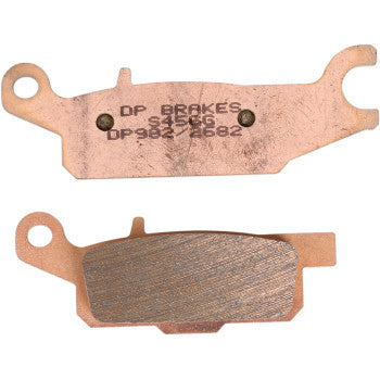 Two Grizzly Standard Brake Pads by Dp Brakes are shown: one displays the textured friction surface, while the other reveals engraved part numbers and manufacturer details.