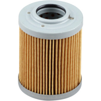 The Can-Am Oil Filter Aprilia by Emgo is a cylindrical pleated paper oil filter with metal end caps and a central hole, engineered for efficient engine fluid filtration and increased engine lifespan.