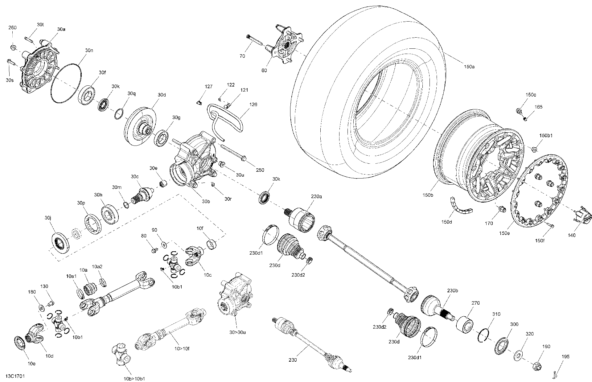 An Image of a Genuine Can-Am Parts Schematic Diagram showing the schematic - DRIVE SYSTEM REAR - ALL MODELS