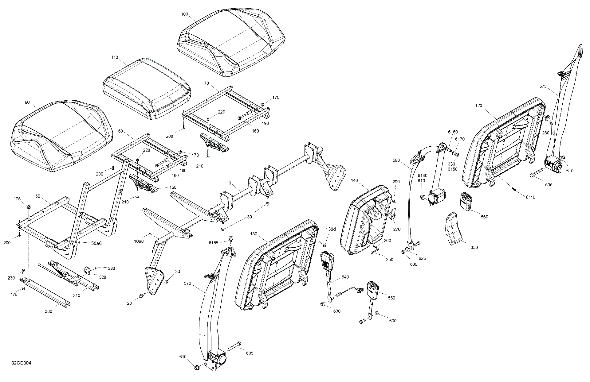 An Image of a Genuine Can-Am Parts Schematic Diagram showing the schematic - BODY - SEAT - FRONT SECTION