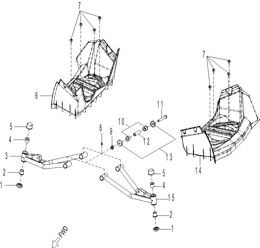 An Image of a Genuine Can-Am Parts Schematic Diagram showing the schematic - SUSPENSION - SWING ARM-FOOTREST 110