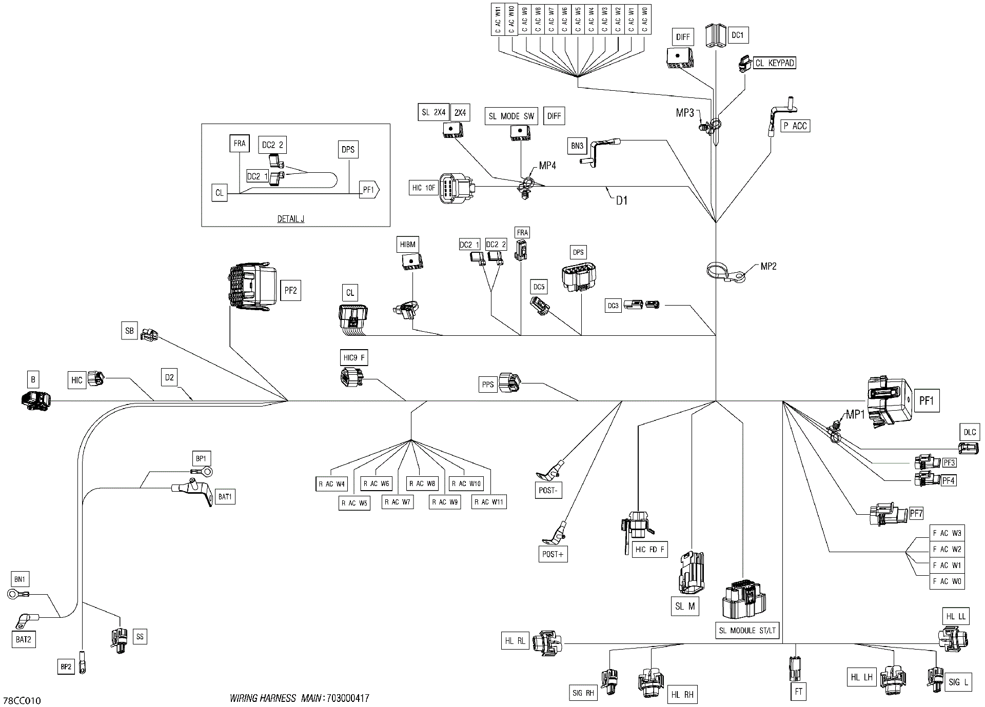 An Image of a Genuine Can-Am Parts Schematic Diagram showing the schematic - ELECTRIC - MAIN HARNESS - 710008774