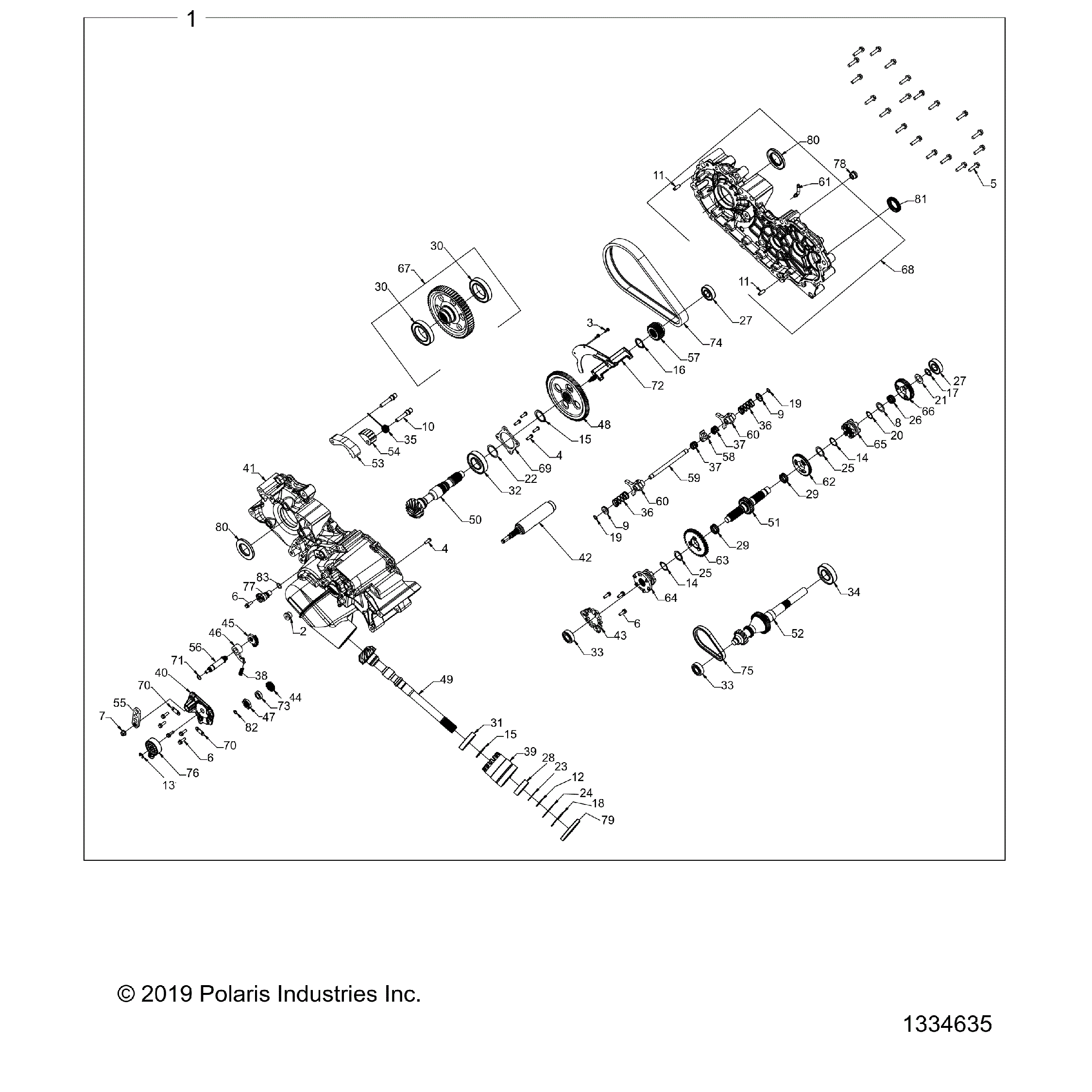 An Image of a Genuine Polaris Parts Schematic Diagram showing the schematic - DRIVE TRAIN: MAIN GEARCASE - 2024 POLARIS SPORTSMAN 570 EPS EBS TRAIL